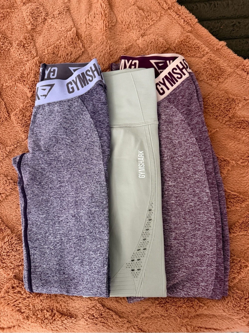 Gymshark Leggings Trio in Sage, Purple Heather & Lilac Heather